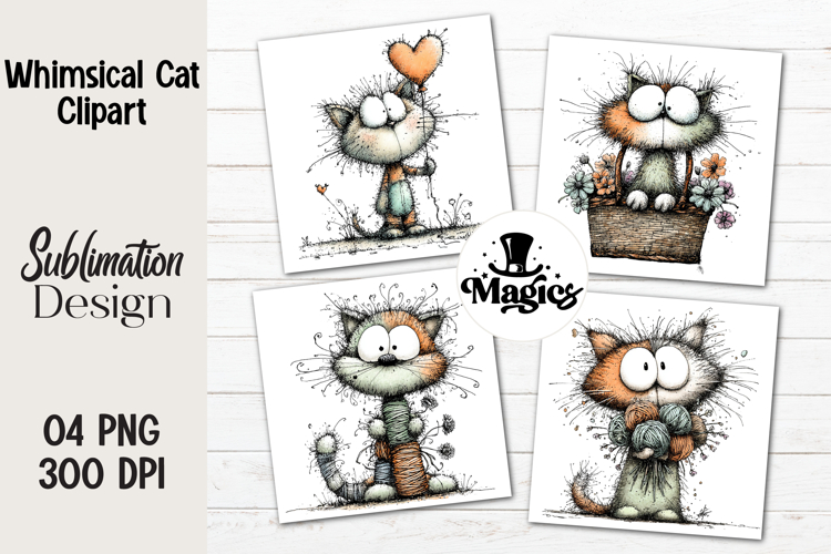 Whimsical Cat Clipart Sublimation