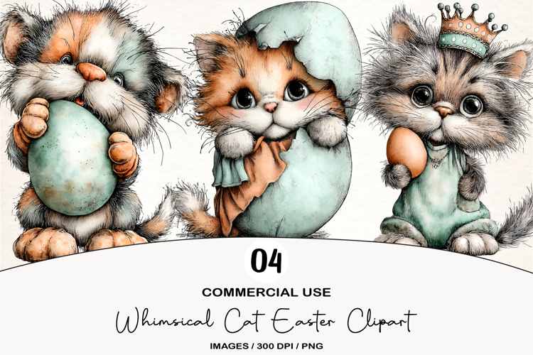 Whimsical Cat Easter Clipart