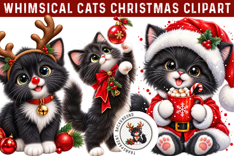 Whimsical Cats Christmas Clipart, Trending Christmas PNG