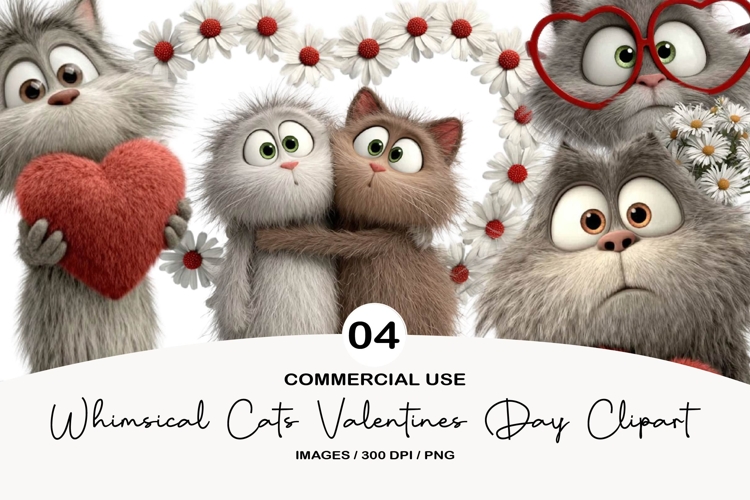 whimsical cats valentines day clipart