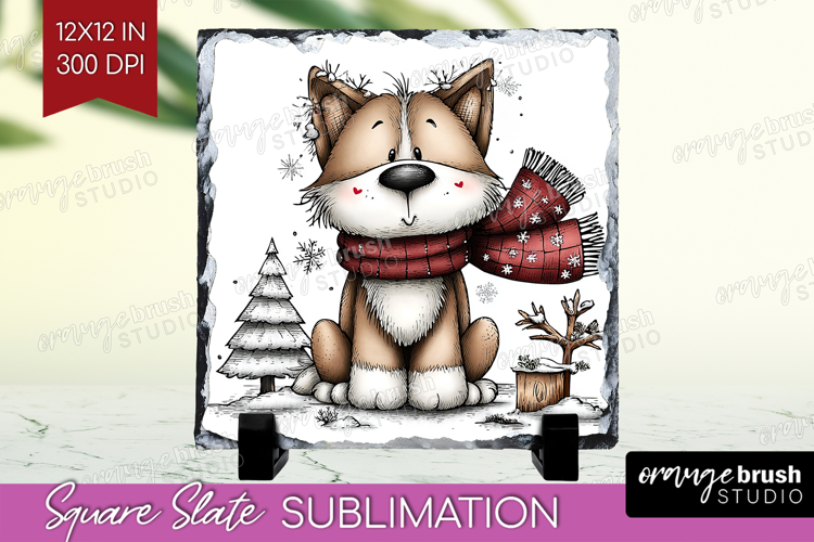 Whimsical Christmas Slate PNG - Cute Animal Square Slate