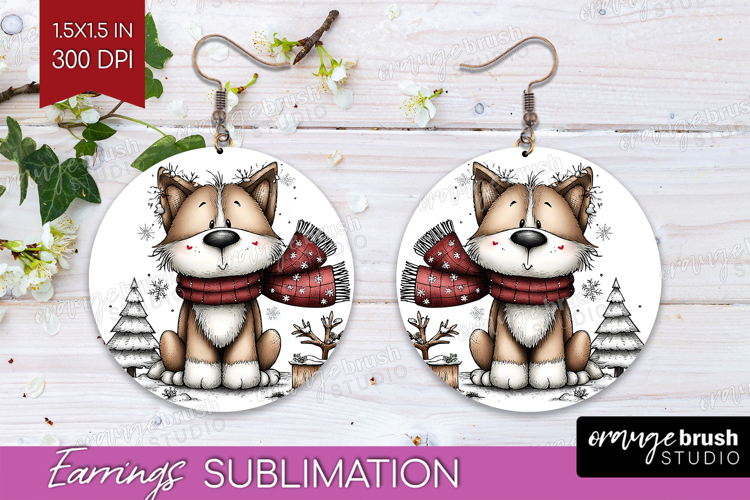 Whimsical Christmas Round Earrings - Cute Animal PNG