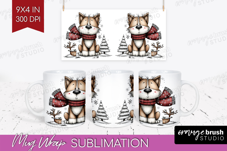 Whimsical Christmas Mug Wrap - Cute Animal Mug PNG