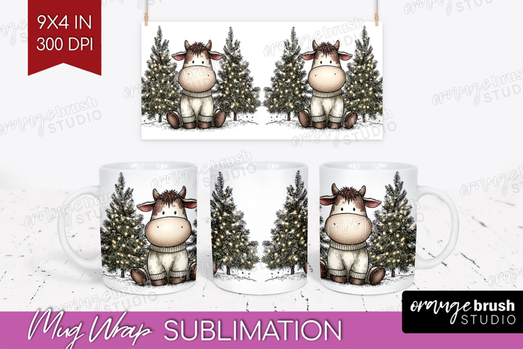 Whimsical Christmas Mug Wrap - Cute Animal Mug PNG