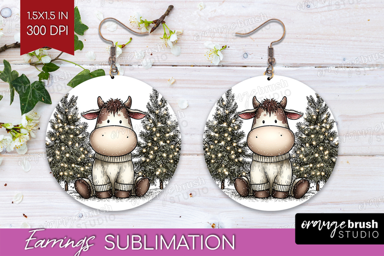 Whimsical Christmas Round Earrings - Cute Animal PNG