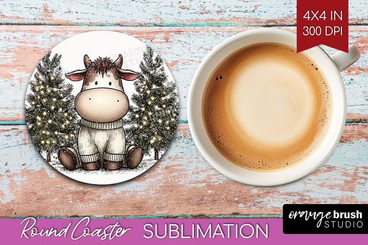 Whimsical Christmas Round Coaster - Cute Animal Coaster PNG