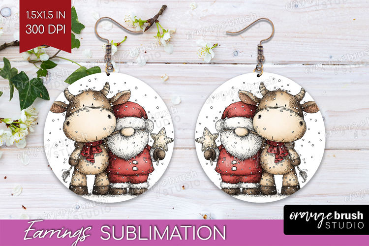 Whimsical Christmas Round Earrings - Cute Animal PNG