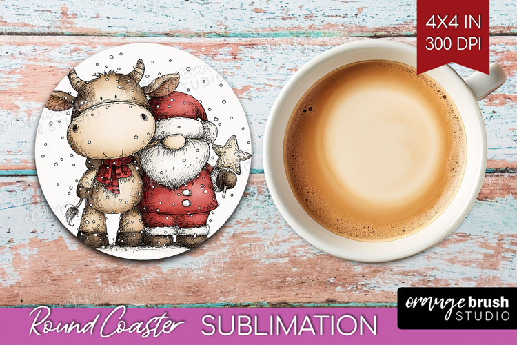 Whimsical Christmas Round Coaster - Cute Animal Coaster PNG