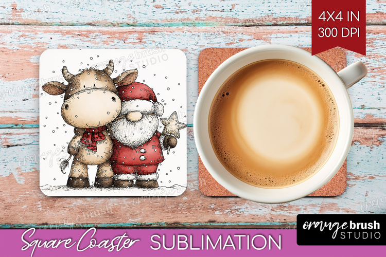 Whimsical Christmas Square Coaster - Cute Animal Coaster PNG