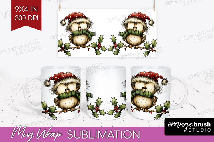Whimsical Christmas Mug Wrap - Cute Animal Mug PNG