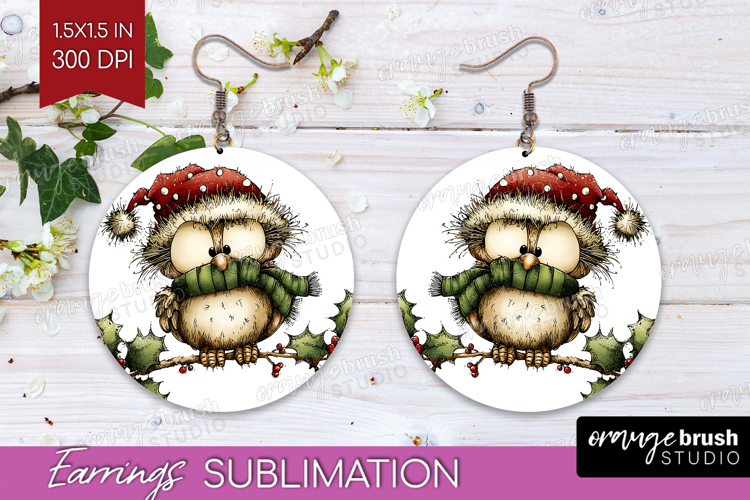 Whimsical Christmas Round Earrings - Cute Animal PNG
