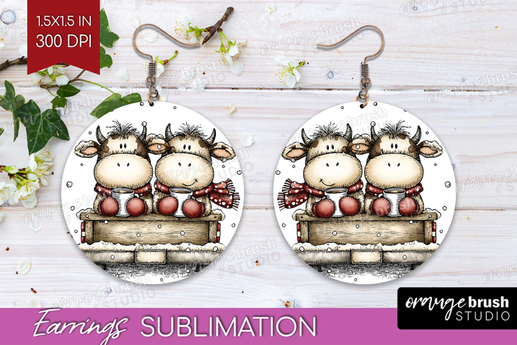 Whimsical Christmas Round Earrings - Cute Animal PNG
