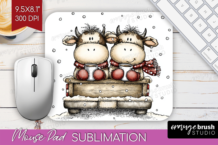 Whimsical Christmas Mouse Pad Sublimation - Cute Animal PNG