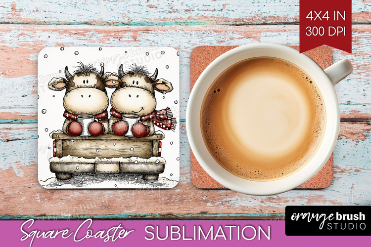 Whimsical Christmas Square Coaster - Cute Animal Coaster PNG
