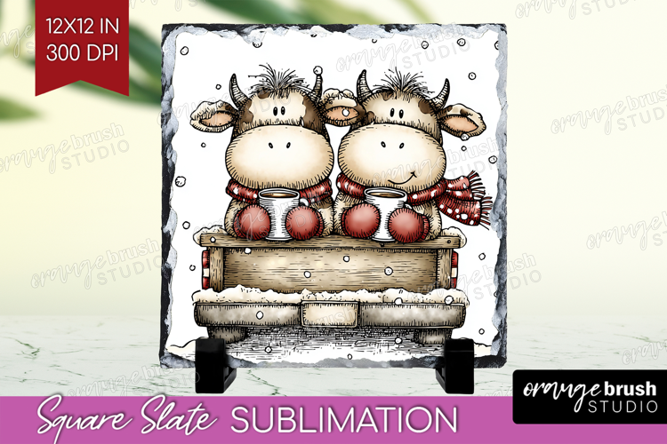 Whimsical Christmas Slate PNG - Cute Animal Square Slate