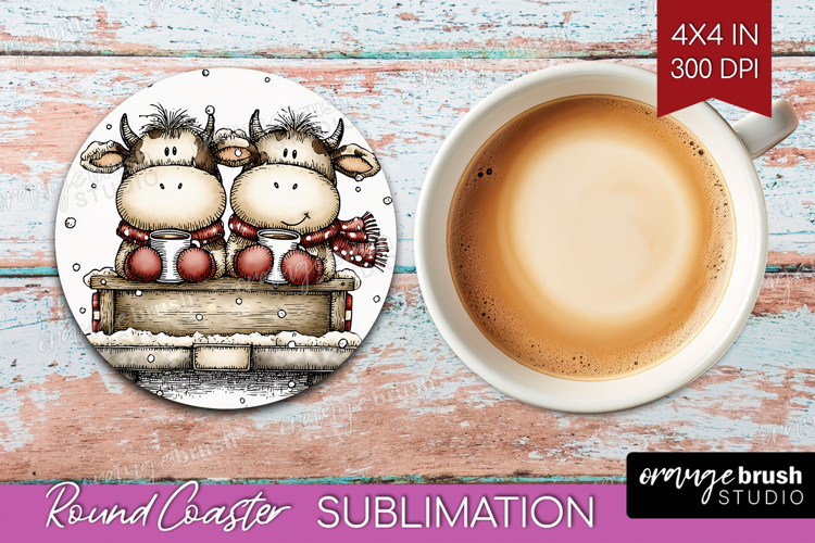 Whimsical Christmas Round Coaster - Cute Animal Coaster PNG