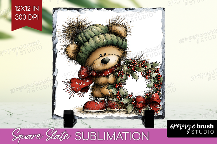Whimsical Christmas Slate PNG - Cute Animal Square Slate