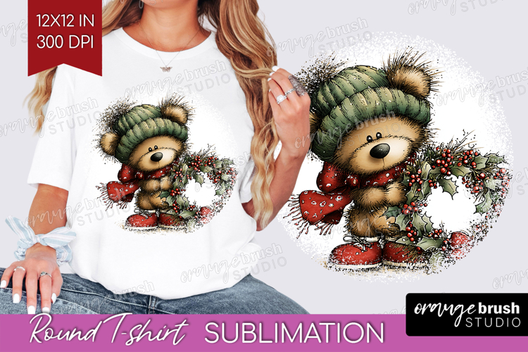 Whimsical Christmas Round Tshirt Background - Cute Animal