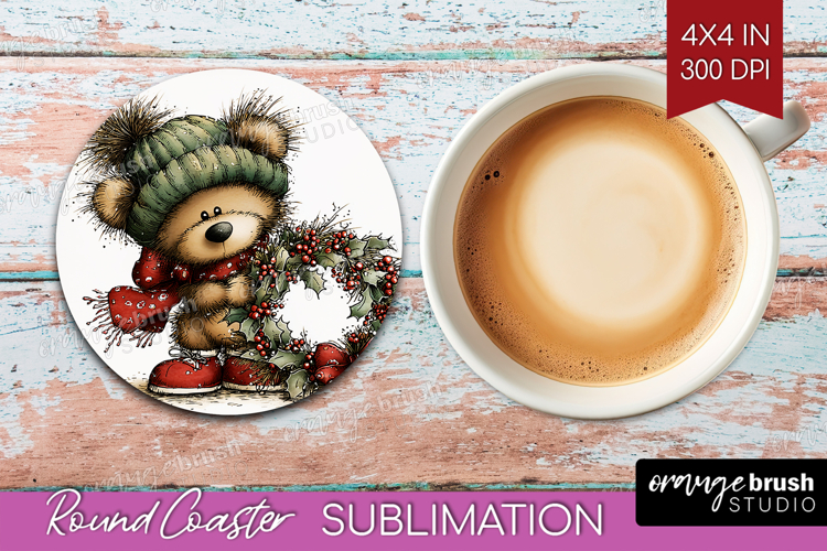 Whimsical Christmas Round Coaster - Cute Animal Coaster PNG