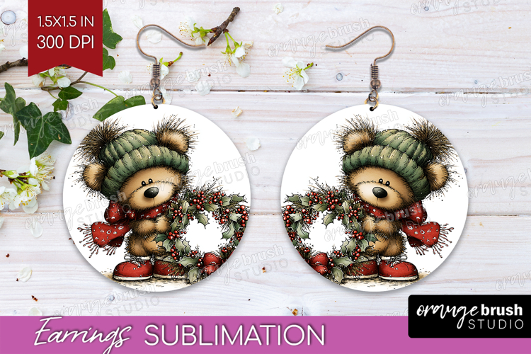 Whimsical Christmas Round Earrings - Cute Animal PNG