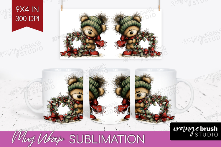 Whimsical Christmas Mug Wrap - Cute Animal Mug PNG