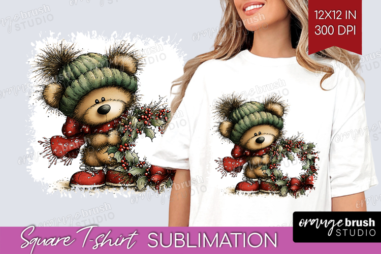 Whimsical Christmas Square Tshirt Background - Cute Animal