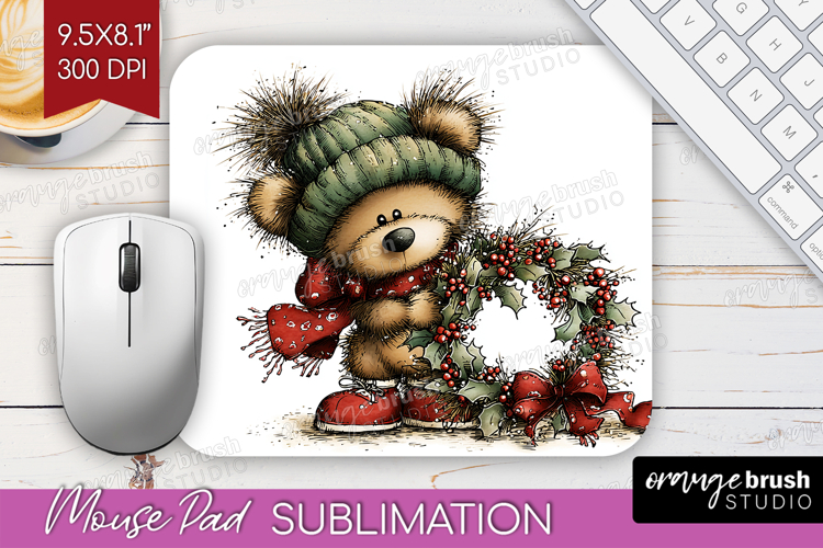 Whimsical Christmas Mouse Pad Sublimation - Cute Animal PNG