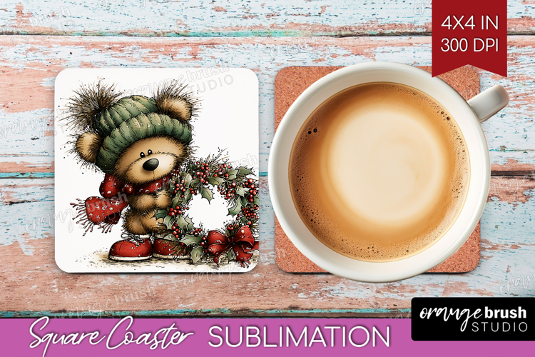 Whimsical Christmas Square Coaster - Cute Animal Coaster PNG