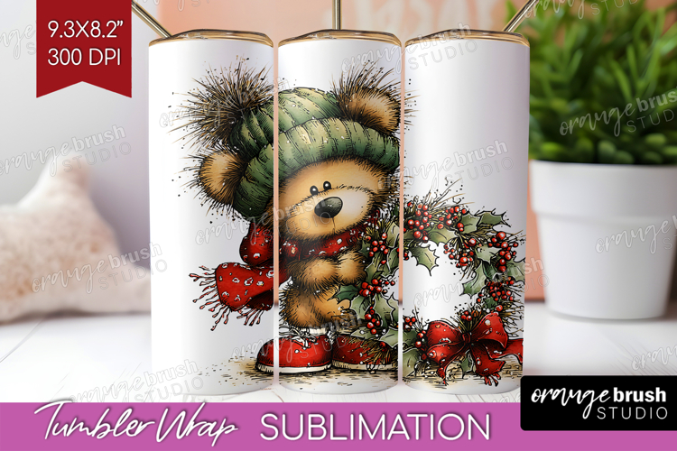 Whimsical Christmas Tumbler Wrap - Cute Animal Tumbler PNG
