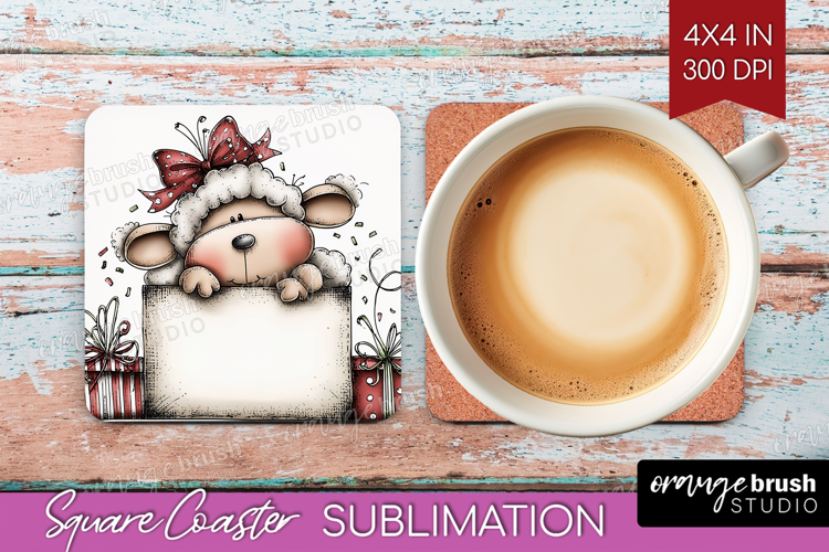 Whimsical Christmas Square Coaster - Cute Animal Coaster PNG