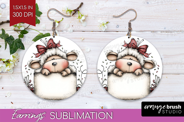 Whimsical Christmas Round Earrings - Cute Animal PNG
