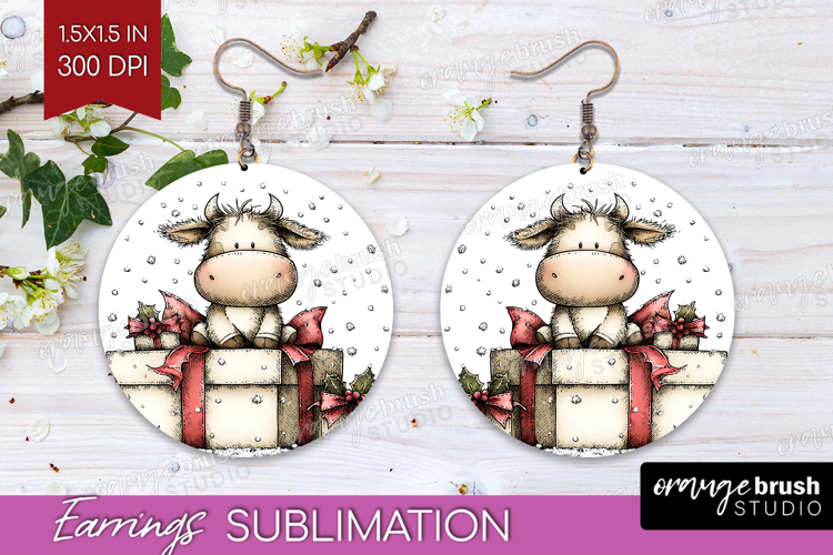 Whimsical Christmas Round Earrings - Cute Animal PNG