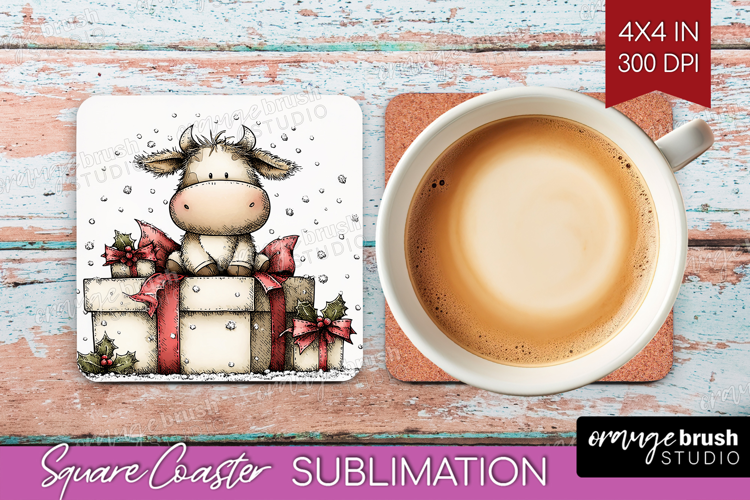 Whimsical Christmas Square Coaster - Cute Animal Coaster PNG