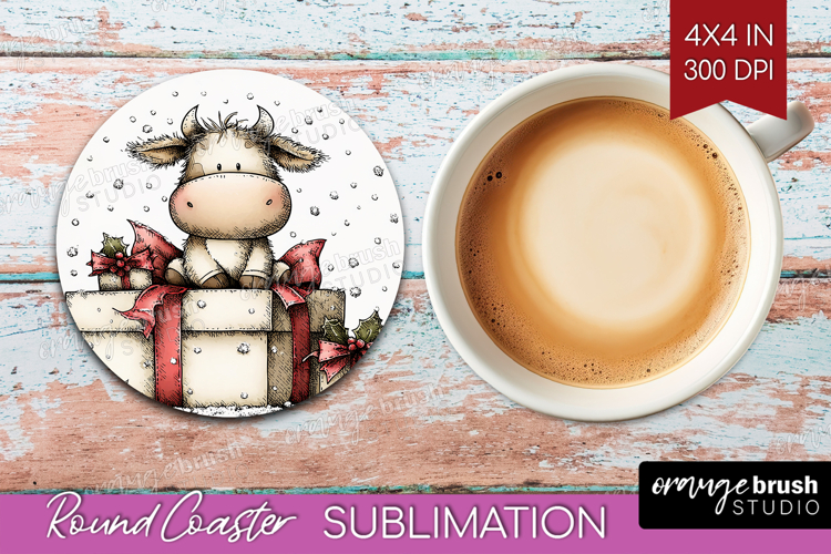 Whimsical Christmas Round Coaster - Cute Animal Coaster PNG