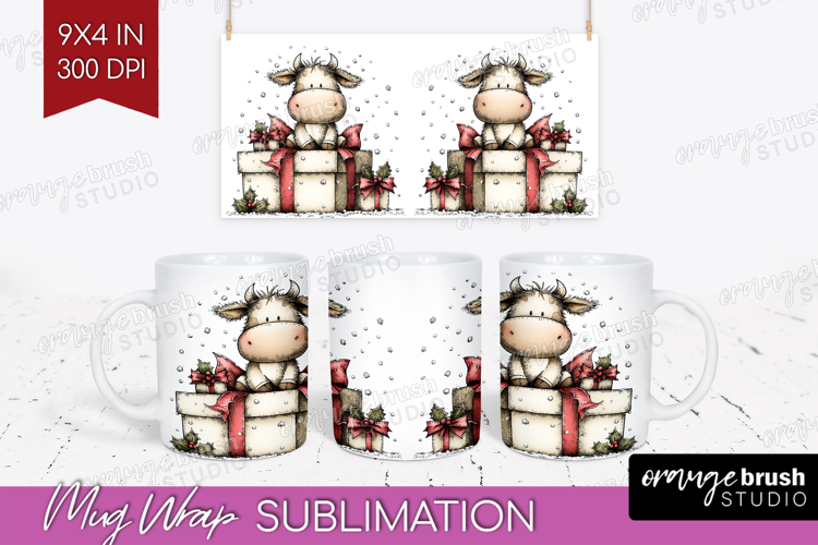 Whimsical Christmas Mug Wrap - Cute Animal Mug PNG