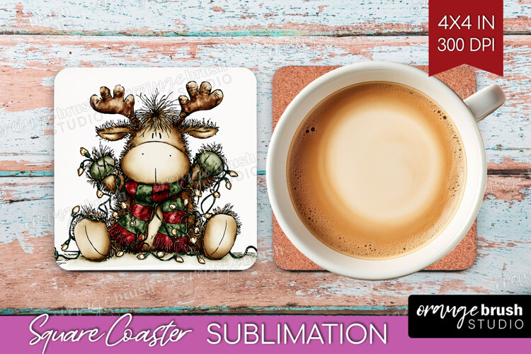 Whimsical Christmas Square Coaster - Cute Animal Coaster PNG example image 1