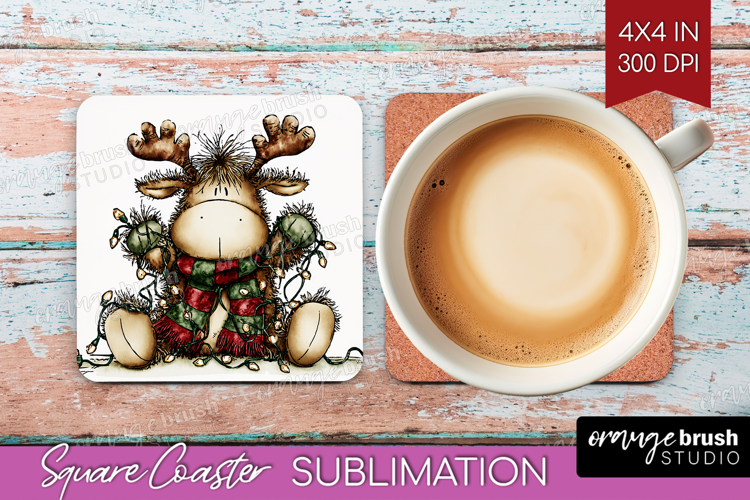 Whimsical Christmas Square Coaster - Cute Animal Coaster PNG