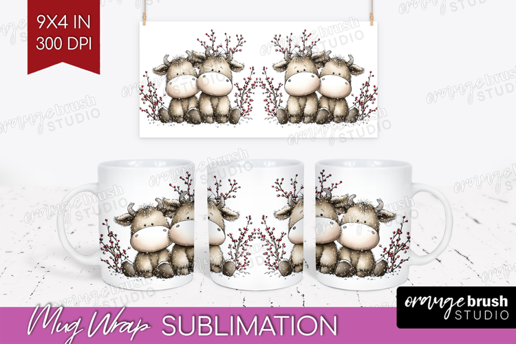 Whimsical Christmas Mug Wrap - Cute Animal Mug PNG