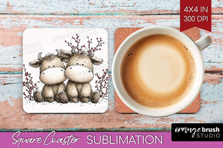 Whimsical Christmas Square Coaster - Cute Animal Coaster PNG