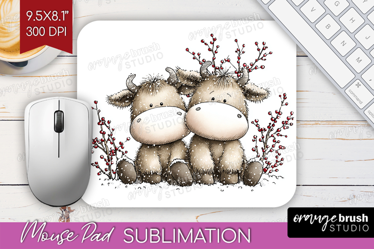 Whimsical Christmas Mouse Pad Sublimation - Cute Animal PNG