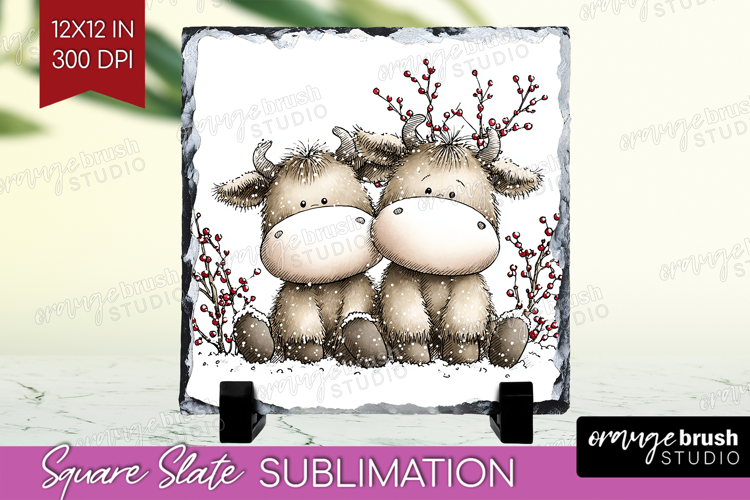 Whimsical Christmas Slate PNG - Cute Animal Square Slate