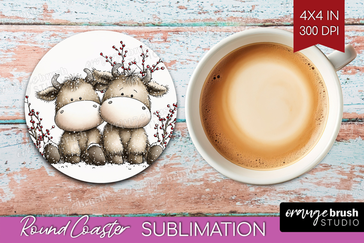 Whimsical Christmas Round Coaster - Cute Animal Coaster PNG