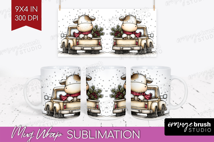 Whimsical Christmas Mug Wrap - Cute Animal Mug PNG