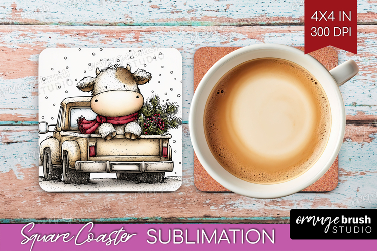 Whimsical Christmas Square Coaster - Cute Animal Coaster PNG