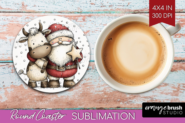 Whimsical Christmas Round Coaster - Cute Animal Coaster PNG