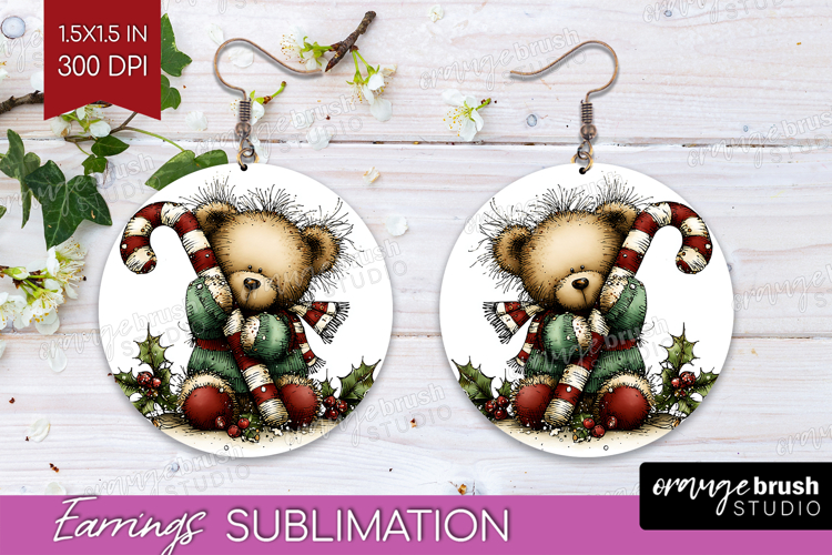 Whimsical Christmas Round Earrings - Cute Animal PNG