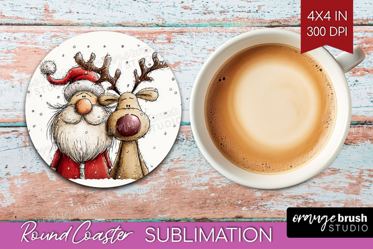Whimsical Christmas Round Coaster - Cute Animal Coaster PNG