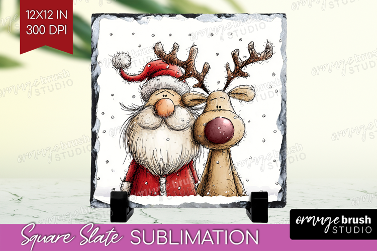 Whimsical Christmas Slate PNG - Cute Animal Square Slate