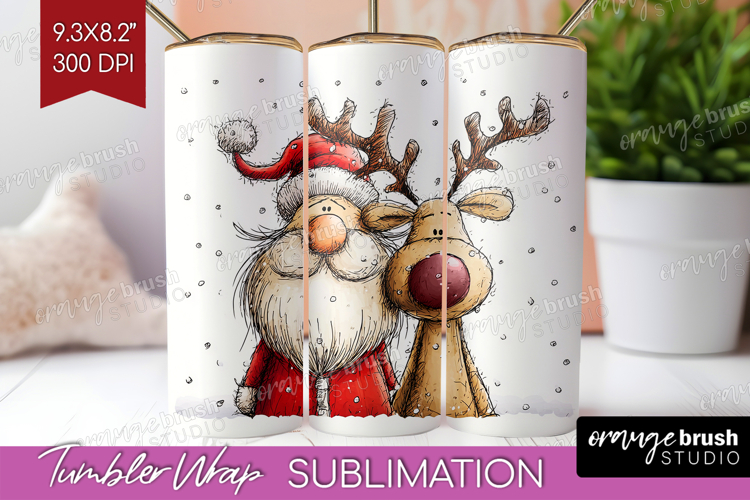 Whimsical Christmas Tumbler Wrap - Cute Animal Tumbler PNG