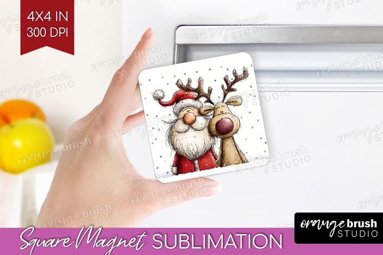 Whimsical Christmas Magnet Sublimation - Cute Animal Square